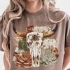 Floral Cow Skull T-Shirt, Western Boho Wildflower Tee, Cowgirl Comfort Colors Cactus Succulent Top, Southwestern Rodeo Desert Gift for Her