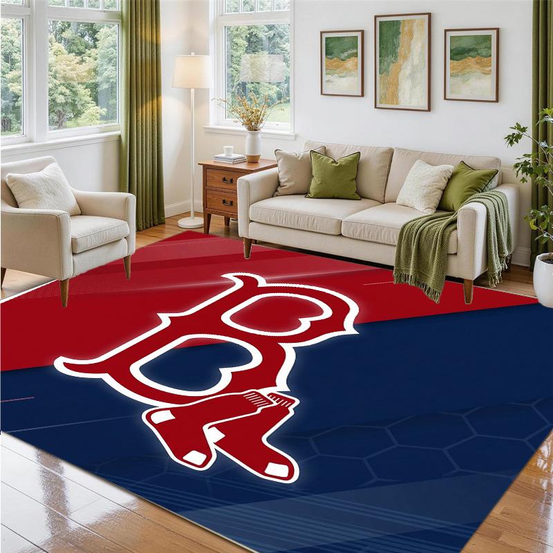 Boston Red Sox Design Crystal Velvet Rug Soft Decorative Mat for Bedroom Entrance