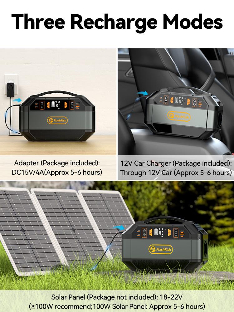 Flashfish P56 Portable Power Station 288.6Wh Battery Capacity 3 Practical Charging Methods BMS Multi‑Safety Protection