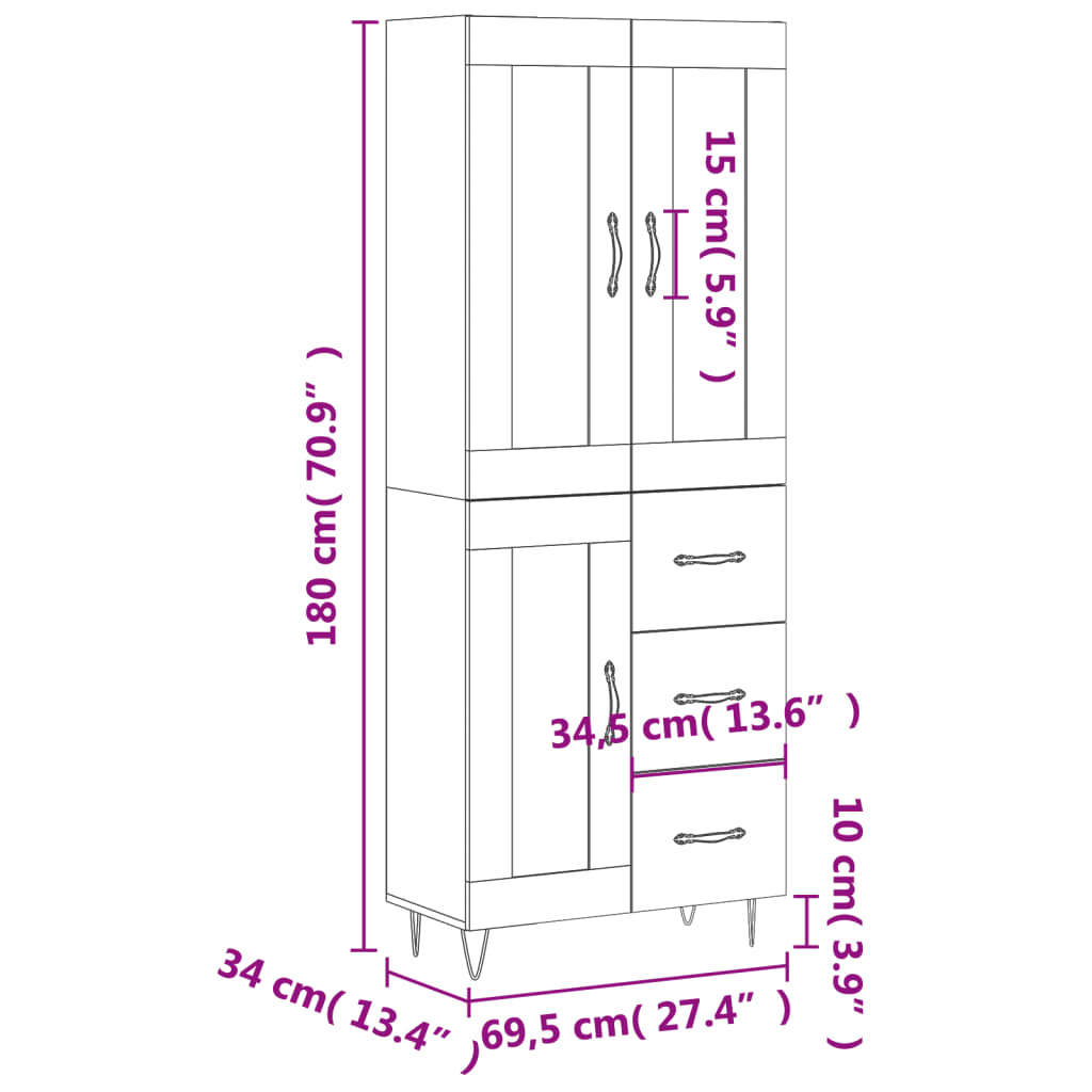 Highboard Gray Sonoma 69.5 x 34 x 180 cm Particleboard