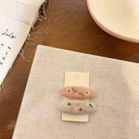 1 Pair Hairpins Rounded Edges Metal Stable Grip Hand-Embroidered Flower Pattern Wide BB Clip Side Bang Hair Accessories