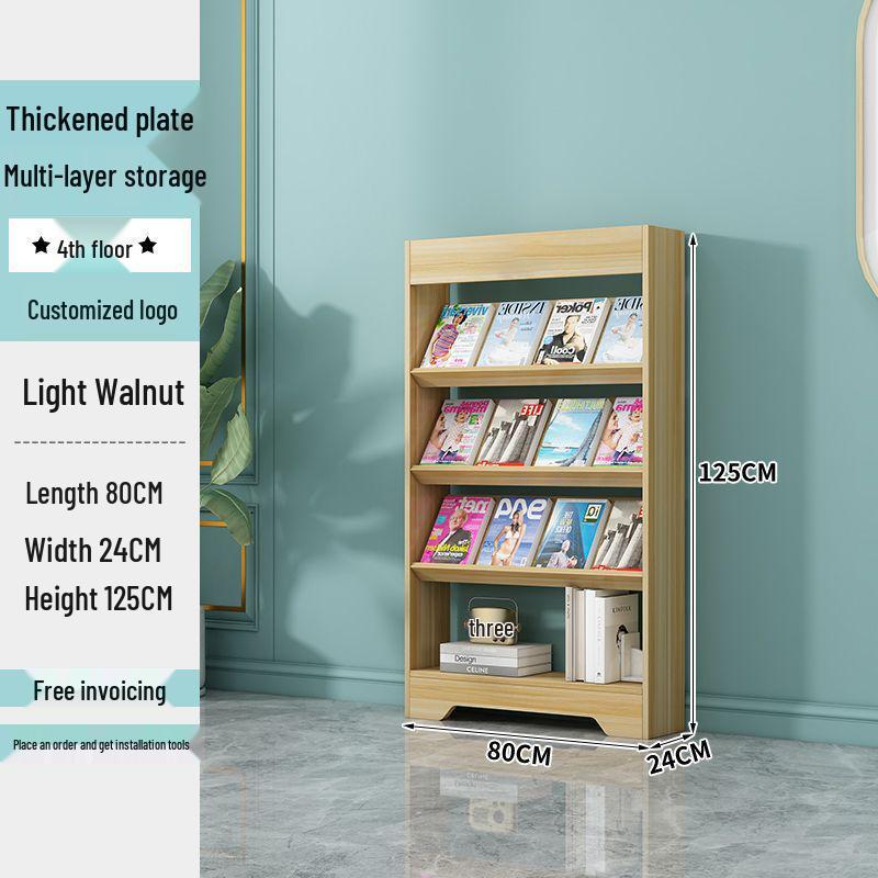 Wooden Floor-Standing Magazine and Newspaper Rack: Office Display and Storage for Books and Promotional Materials.