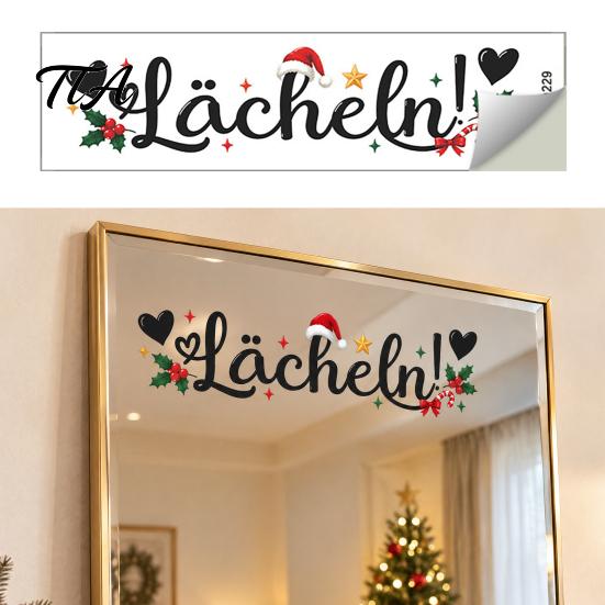 Christmas Mirror Decals for Bathroom Static Glass Sticker Mirror, Decorative PVC Window Decal with Holly Reusable Holiday Accents And Santa
