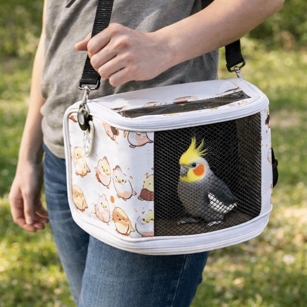 Large Space Parrot Outdoor Bag Breathable Cartoon Pattern Bird Carry Bag Adjustable Straps Pet Transfer Cage Vet Visit