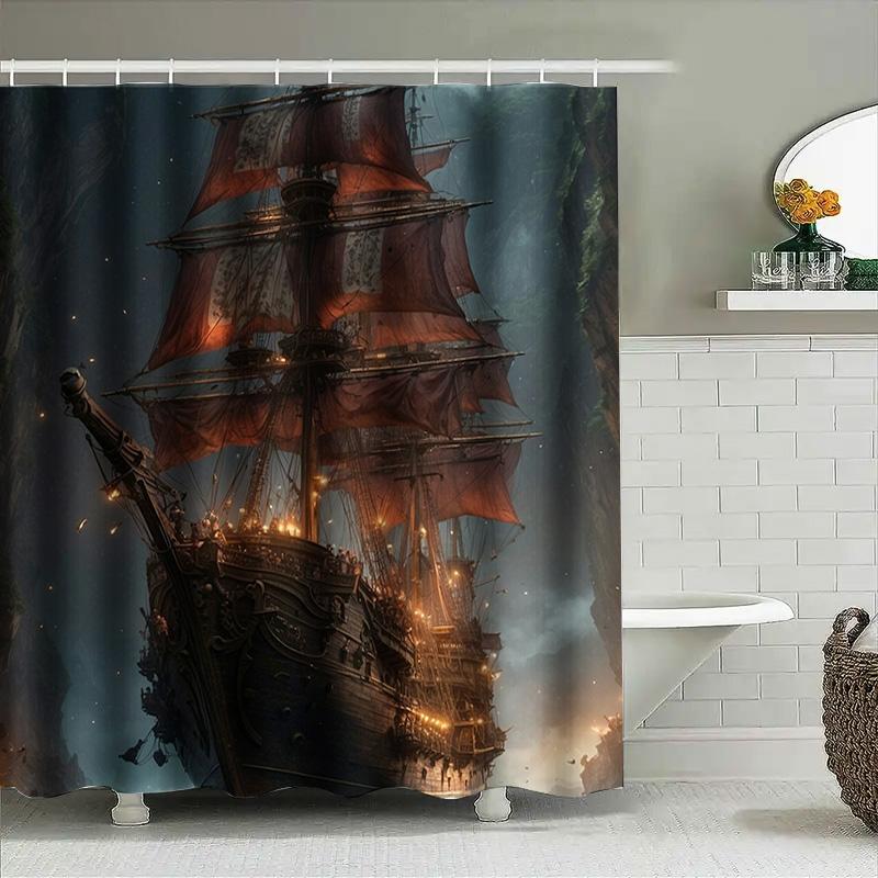 Dekorativer Duschvorhang Mit Antikem Schiff Design Wasserdichtes Gewebe Für Badezimmerdekorationen 180cm X 180cm Anpassbare Größe Av