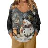 Women's Fashion Casual Long Sleeve Christmas Snowman Print V-Neck Top