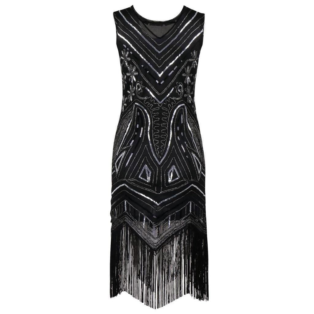 Exquisite Series Women's Vintage Sequined Fringed Sleeveless Skirt Beaded Tassel Dress For Fashion-forward Women