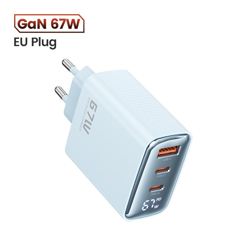 67W GaN Ladegerät 3-Port USB Typ C Schnellladeadapter Ladegerät Digitalanzeige Für iPhone Samsung Xiaomi EU US UK KR Stecker