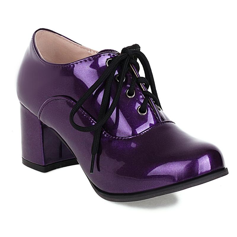

Женские фиолетовые туфли-лоферы на высоком каблуке, модные туфли на шнуровке, черные, белые, на блочном каблуке, для вечеринки, свадьбы, офиса, женские, большого размера 45 38 фиолетовый