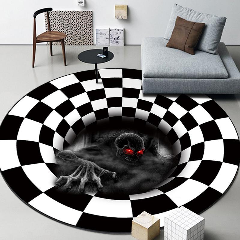 3D Vortex Optical Illusion Rugs Trap Area Carpet Anti-Slip Round Mats Large Carpets for Living Room Sofa Swirl Washable Carpet