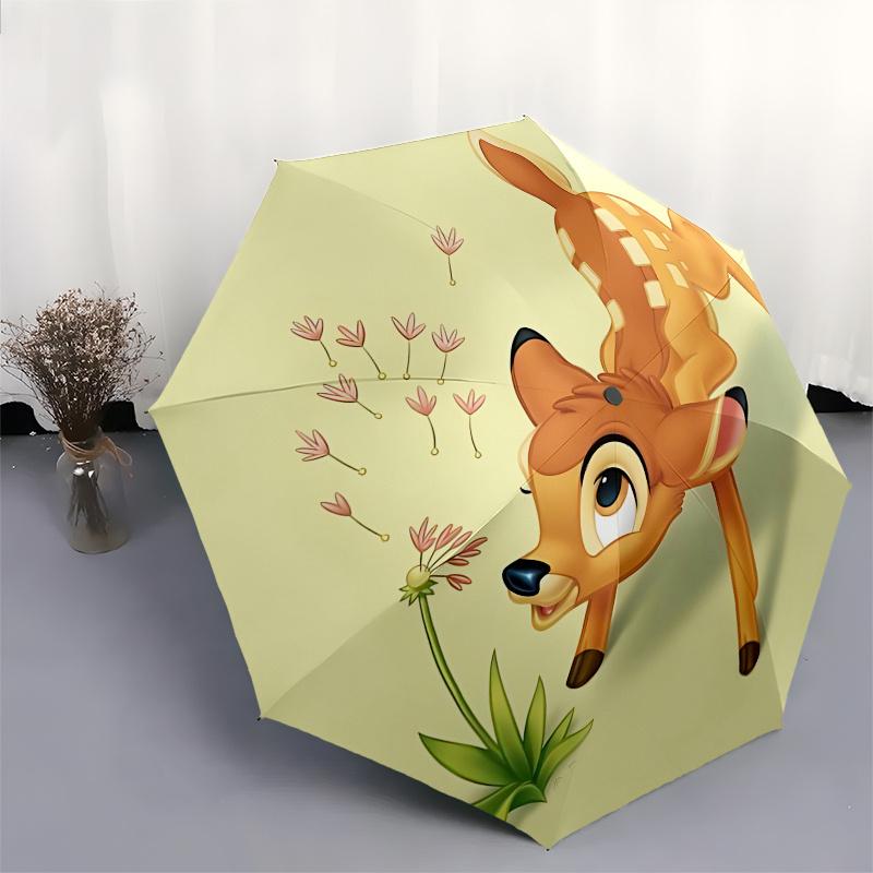 Bambi, Disney Automatic Opening and Closing Umbrella - 8 Ribs Portable Folding Umbrella with Plastic Handle, Suitable for Leisure and Hallow