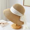 French large brim simple bow straw hat women's spring summer small fresh holiday wind sun hat seaside sun hat