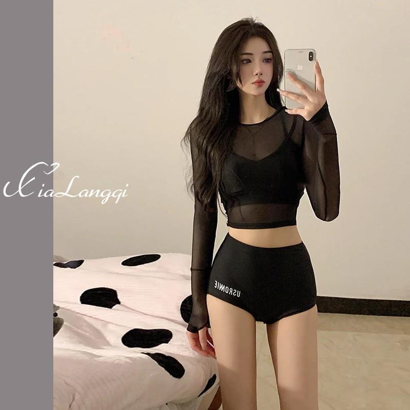 

Super Fairy Three-Piece Bikini Set: Long Sleeve Sexy Women s Hot Spring Split Swimsuit XL [105-120 jin]