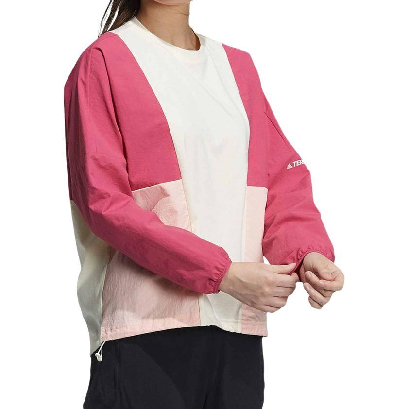 Adidas Color Block Sports Crew Neck Long Sleeve T-Shirt Women Tops Bright-Pink GN7555