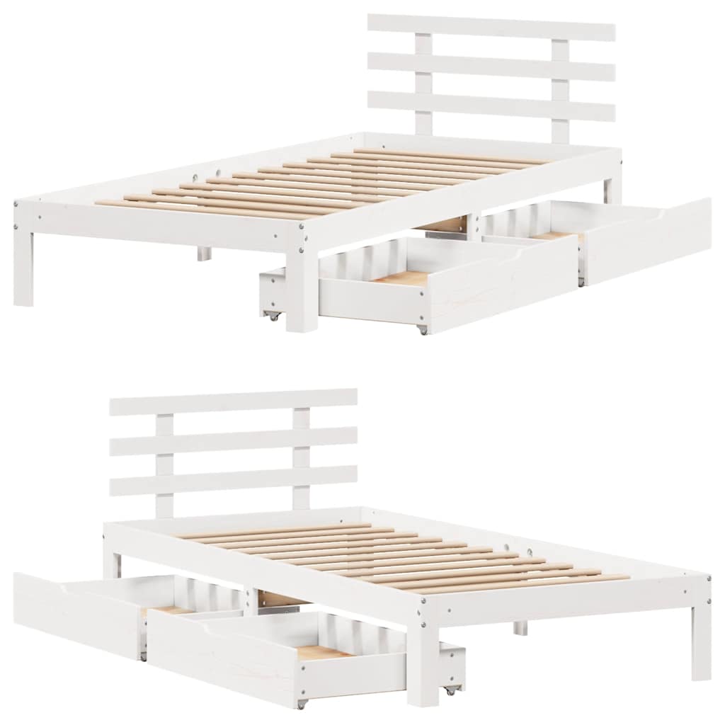 Solid Wood Bed with Drawers White 90x200 cm Pine