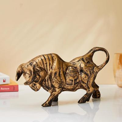 Statua di Toro Finlandese in Ottone e Resina per Arredamento Casa (Confezione da 1, Oro e Nero)