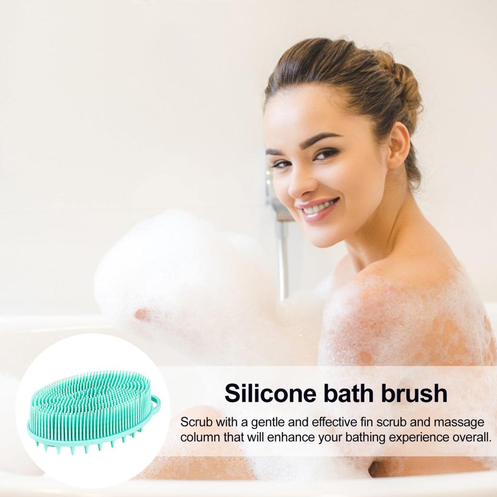 Yousheng Bath Brush 2 In 1 Design Massage Cleansing Brush for Body And Head Silicone Body Exfoliating Scrubber with Anti-Slip Handle