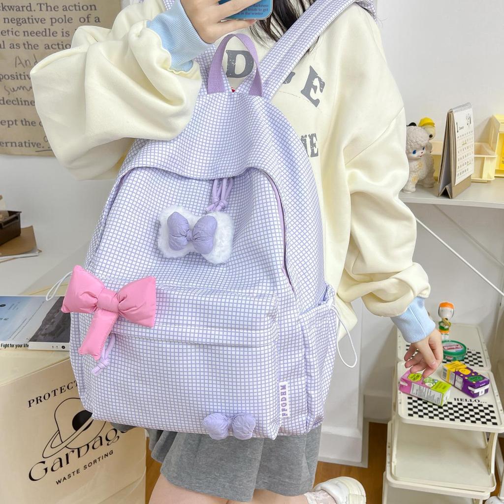 Módní mládežnický batoh 2024: Roztomilý, Všestranný, Velkokapacitní, Jednobarevný s doplňkem panenky