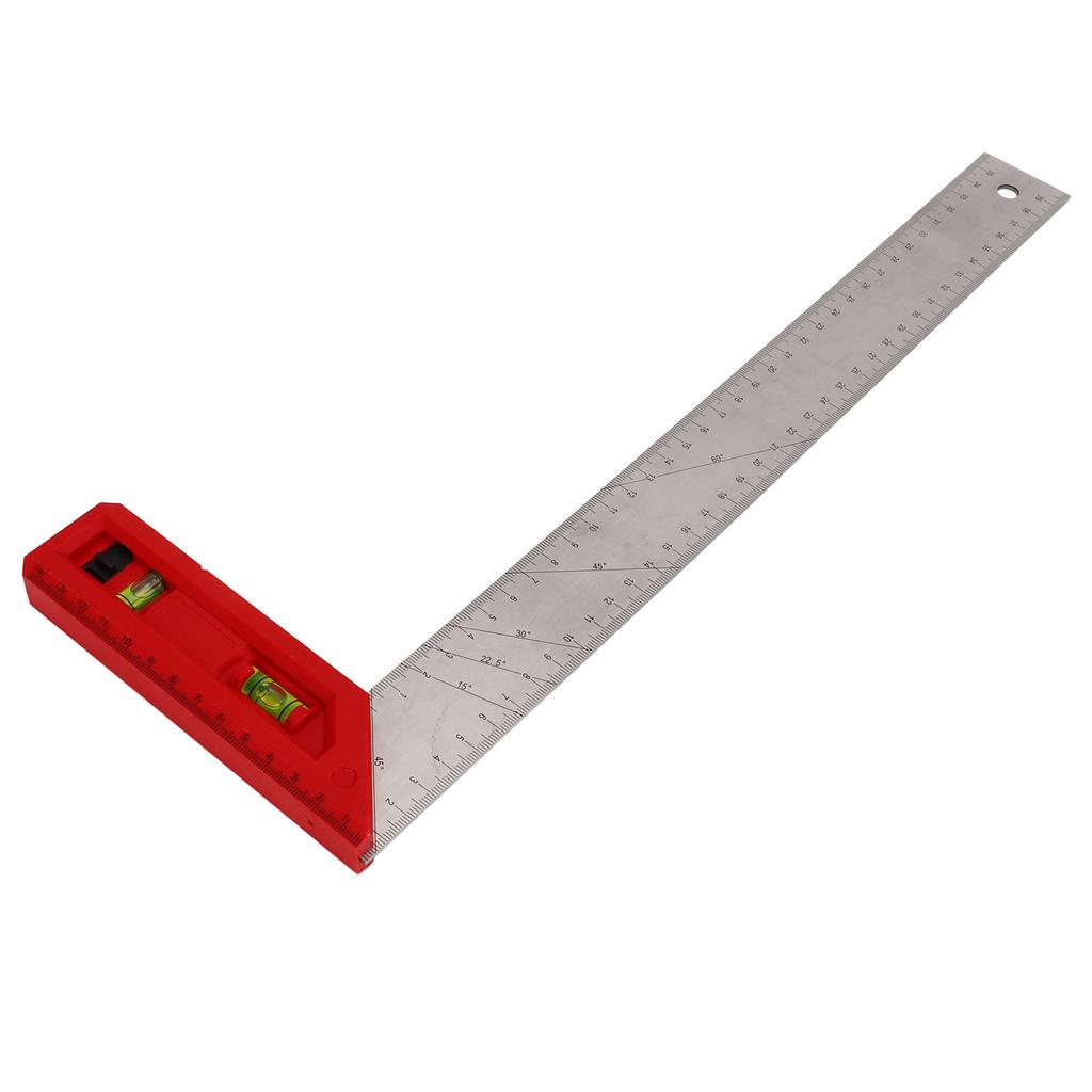 Woodworking Square Carpenter Professional Measurement Ruler 90 45 Degree with Level Bubble 40cm