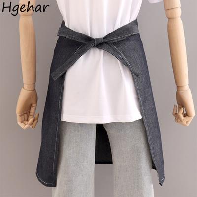 Denim Half-length Short Apron Men Chef Uniform Wear-resistant Portable Pocket Dirt Resistant Cooking Cleaning Aprons Adult Trend