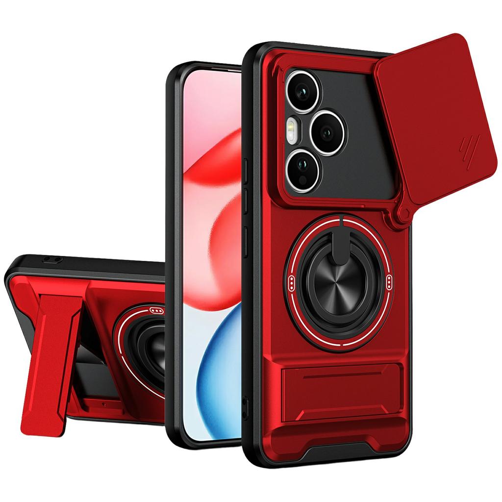 For Honor 400 Pro 5G (Global) Magnetic Case Ring Holder Foldable Kickstand TPU PC Phone Cover with Camera Lens Slider