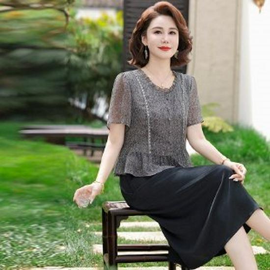2026 Summer Fashion Slimming Printed Dress for Middle-Aged Women - Short-Sleeved, Stylish, Age-Reducing Temperament.