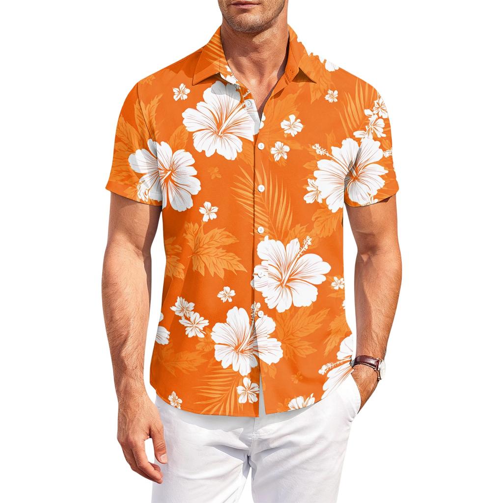 Men’s Hawaiian Print Casual Outdoor Collared Short Sleeve Shirt with Relaxed Fit Button Down Design for Summer Activities