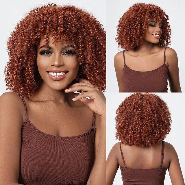 Peruci scurte blonde ondulate afro japoneze din fibre de înaltă calitate pentru femei Peruci ondulate negre pentru femei cu breton Perucă zilnică Cosplay