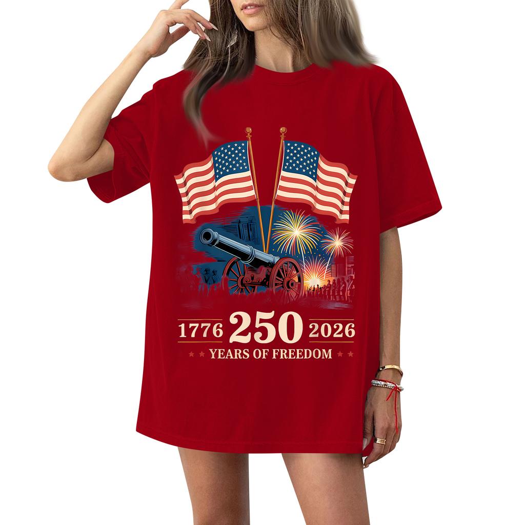 Women's Fashionable Casual Short-Sleeve Round Neck Printed T-Shirt For The 250th Anniversary Of The Founding Of The United States