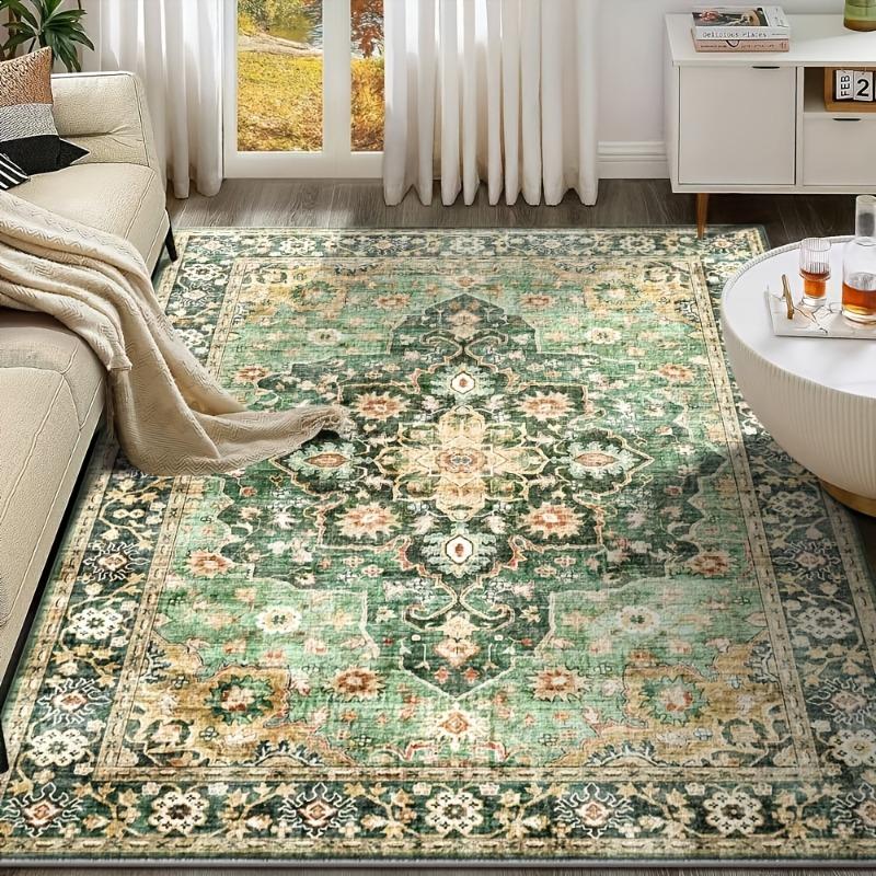 Light Luxury Bohemian Floral Carpet - Machine Washable, Suitable For Living Rooms, Bedrooms, Offices - Home Decoration