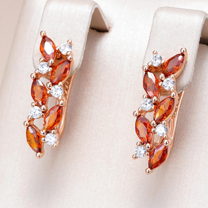 Shiny Red Natural Zircon Drop Earrings Women Fashion  Rose Gold Color High Quality Daily Fine Vintage Jewelry