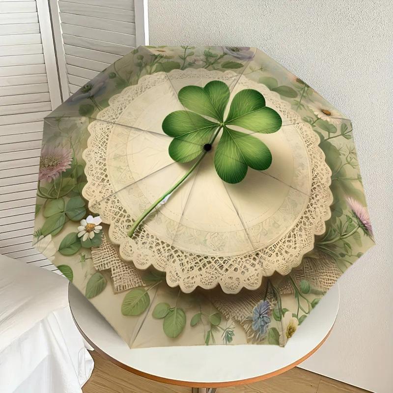1PC Four-leaf clover, Floral arrangementAutomatic Open/Close Umbrella with Windproof, 8-Rib Sturdy Canopy, Durable Ribs, Fashionable Design1238A