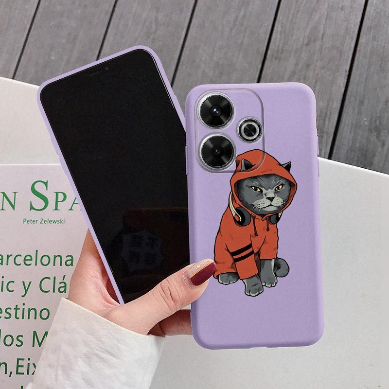 Cool Cat Soft Silicone Case For Xiaomi Redmi Note 13 Pro 13C 14 Poco C65 Samsung A55 A35 A34 M35 S24 iPhone Huawei Honor 200 Realme Shockproof Cover