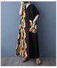 Colorful Patchwork Black Long Dress Vintage Robe