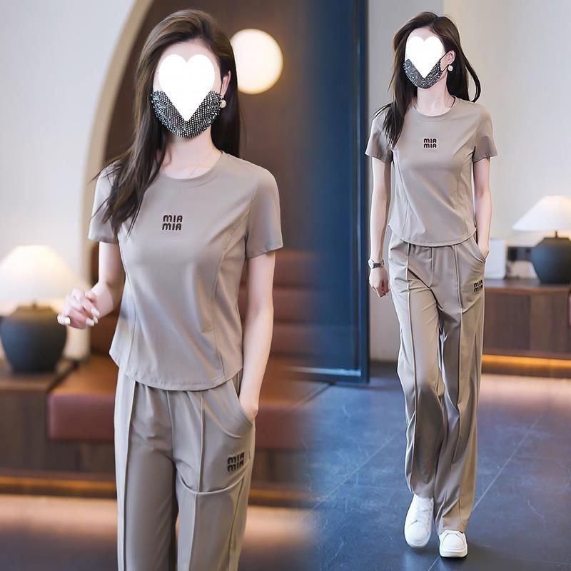 Round Neck Sports Casual Suit Women's Summer Fashion Loose Slimming Straight Pants Two-piece Set