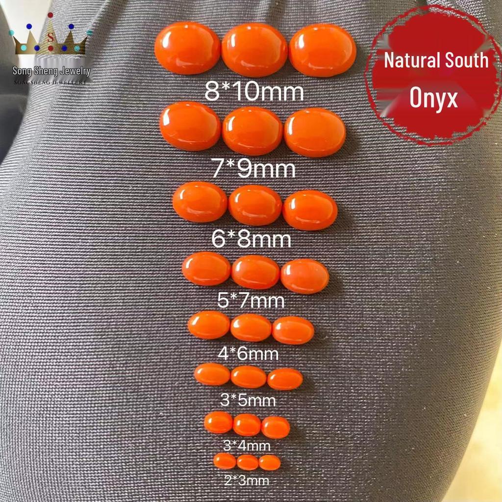 Natural Coral Red Agate Flat Oval Bead Stone