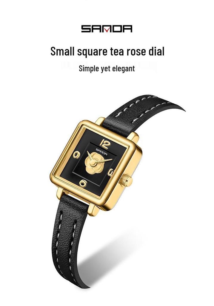 Sanda Women's Retro Waterproof Quartz Watch - Small Square Elegant Rose Dial