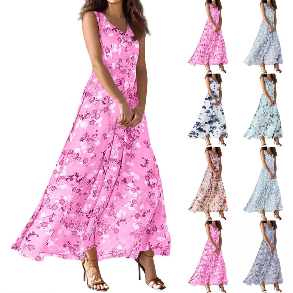 Women's Summer Casual Fashion  Dress V Neck Sleeveless Dress