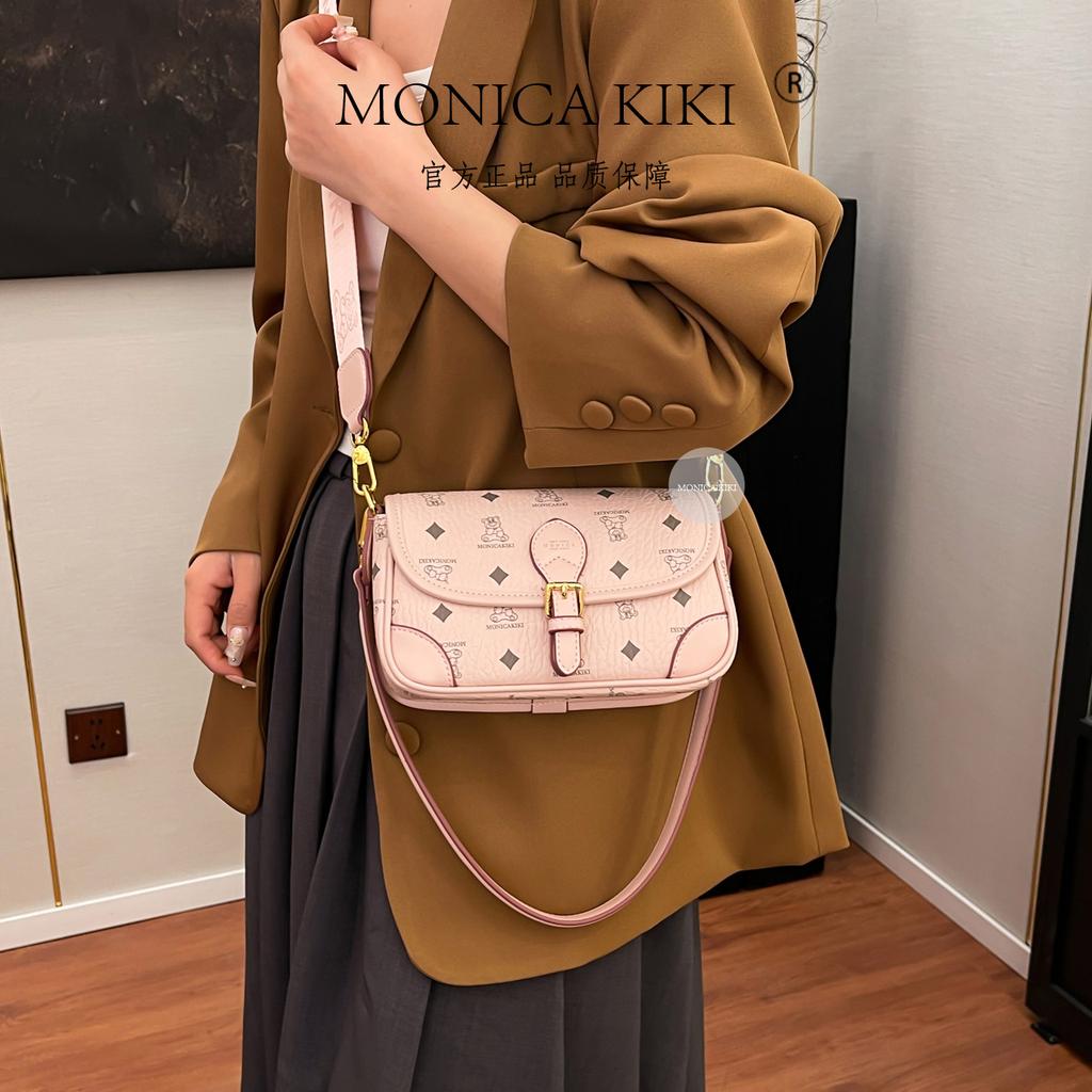 Cartoon bear printed small square bag versatile bag women's 2025 new retro old flower high-end single shoulder messenger bag