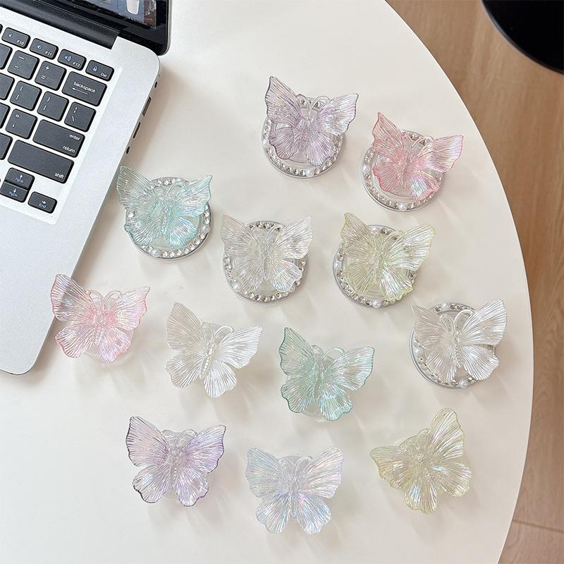 Three-Dimensional Colorful Butterfly Mobile Phone Airbag Bracket Magnetic Paste Flash Powder Wind Ring Desktop Watching Drama