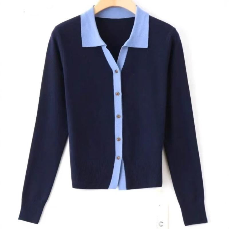 Winter new unique chic beautiful top sweater women's niche high-end blue knitted cardigan