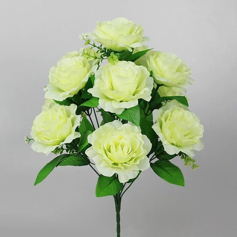 12 Heads Rayon Rose Bouquets 9-color Wedding Bride Hand Stick Flowers Valentine's Day Party Decoration Simulation Bouquets