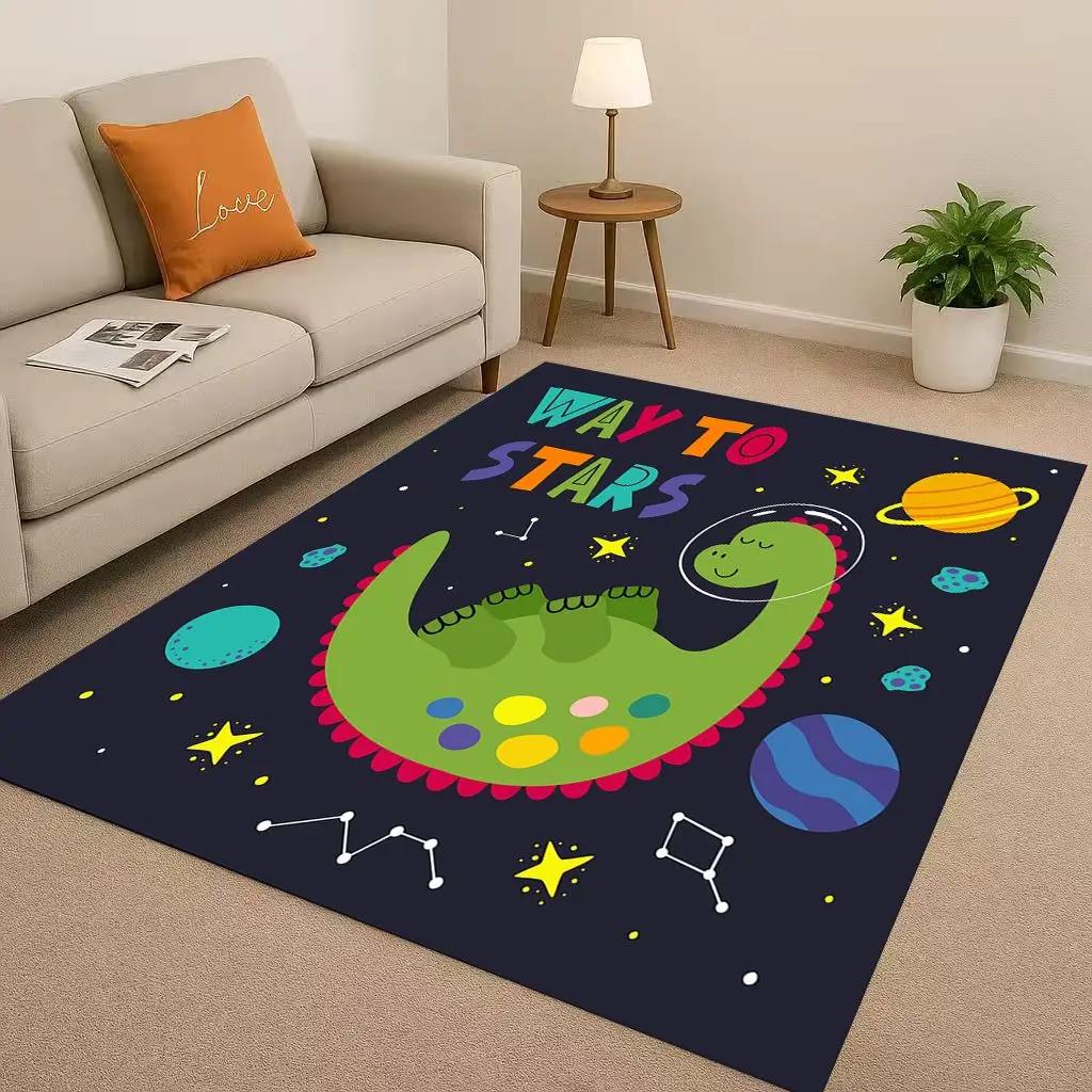 2026 New Space Dinosaur Cartoon Dino Art Living Room Non-Slip Area Rug Carpet for Bedroom Kids Playroom Sofa,Home Decor Doormat