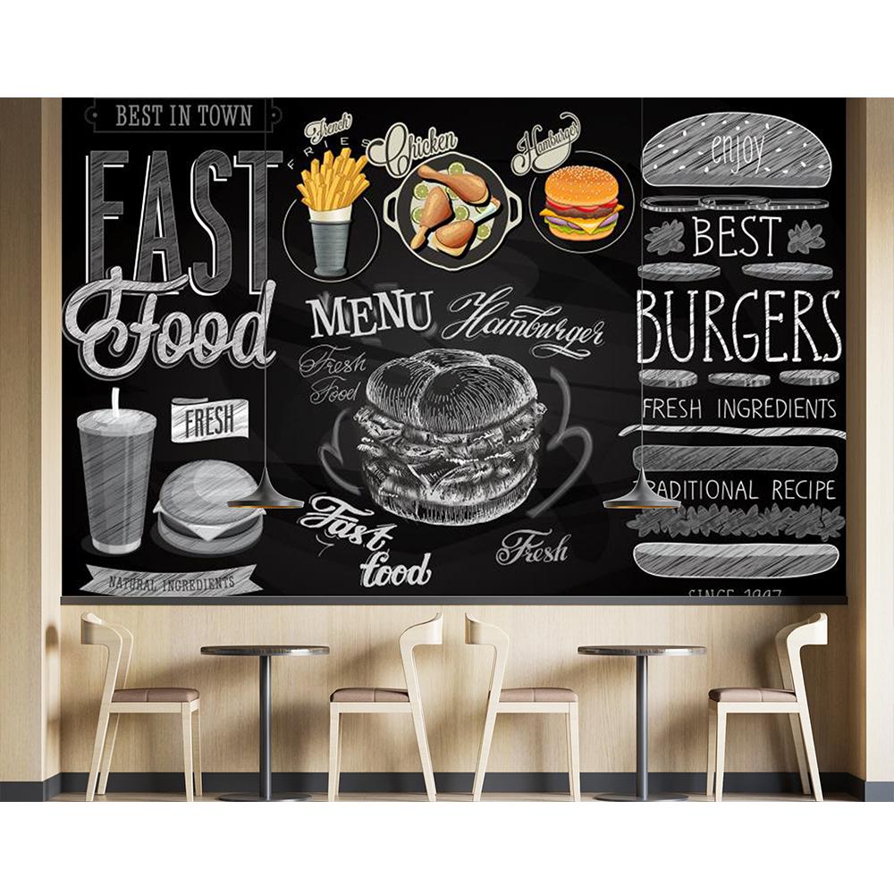 Hamburg Wall Mural Decoration 3d Retro Wallpaper Fashion Fast Food Burger Wall Mural, Suitable For Restaurant Snack Store