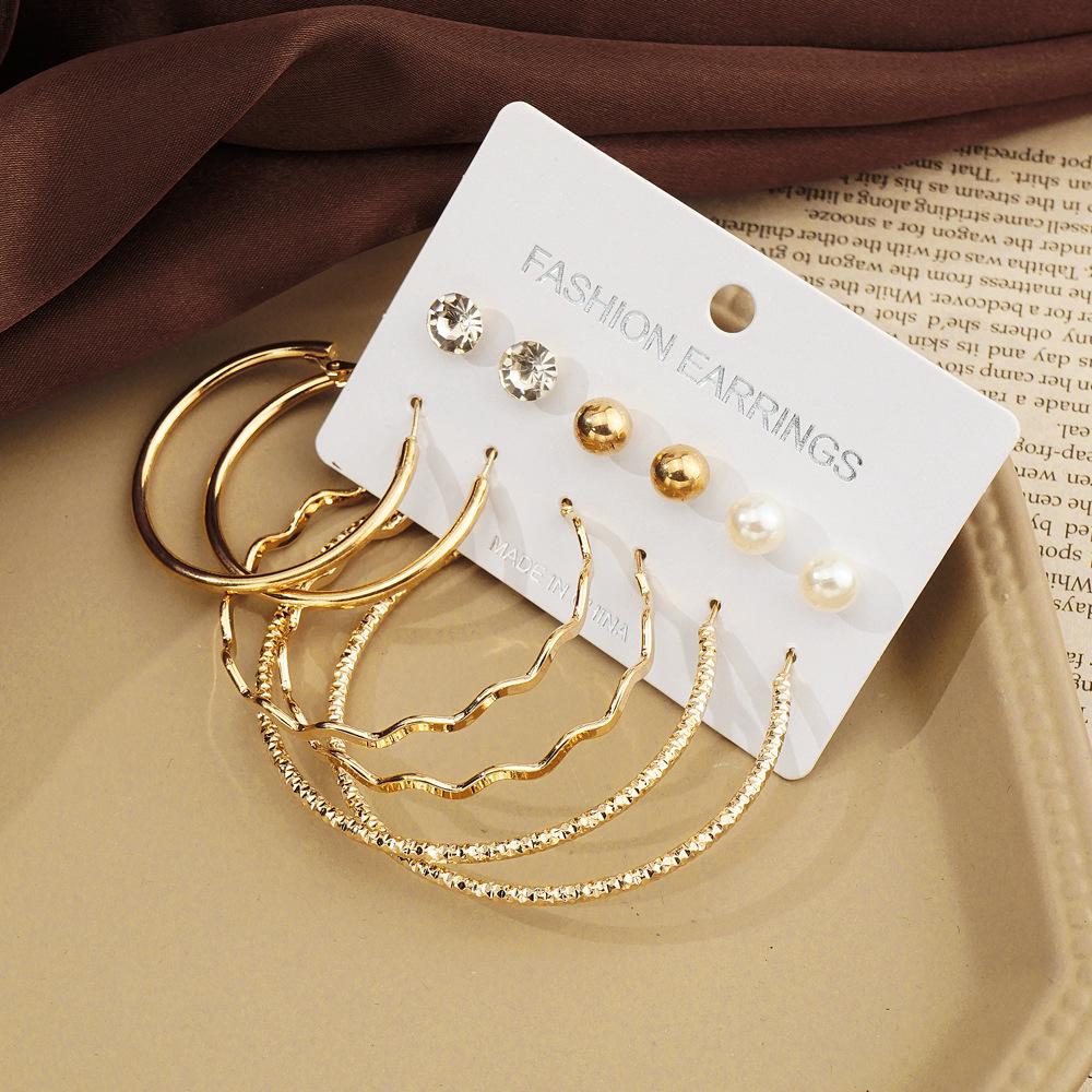 European & American Fashion: 6 Pairs of Statement C-Shaped Earrings Set