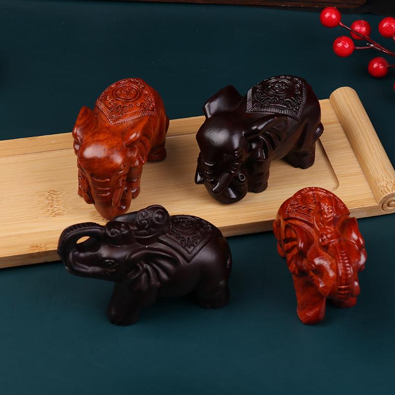10Cm Wooden Elephant Statue Indian Feng Shui Figurines Lucky Success Wealth Desktop Decoration