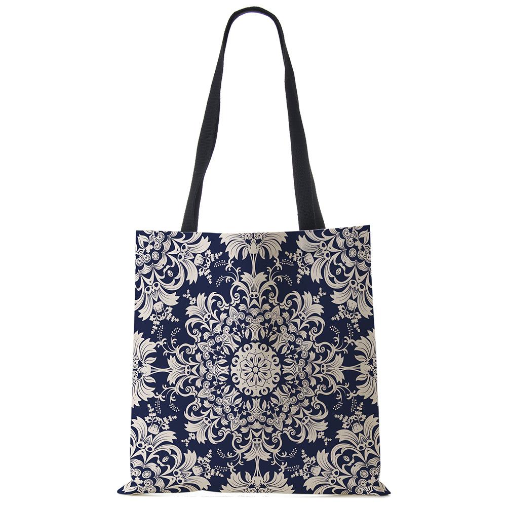 Vintage Print Casual Shoulder Bag Flowers Leaves Women Shopping Reusable Handbag Large Capacity Canvas Travel Beach Tote Bags CLE