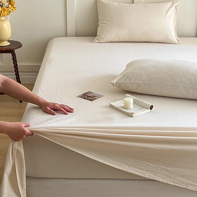 Japanese Thin Striped Washed Cotton Thick Bed Sheet, Bedding Set for Student Single Dormitory