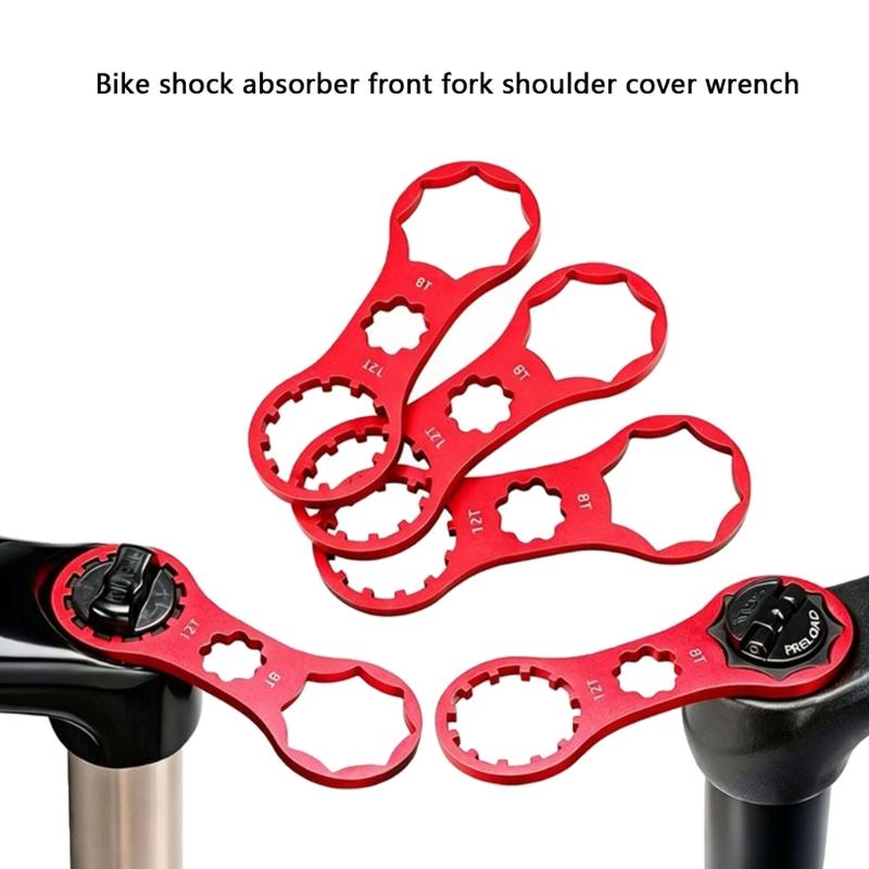 Aluminum Alloy Bicycles Fork Cap Wrenches with Two End Openings and Toothed Center Opening for Suspension Fork Maintenance