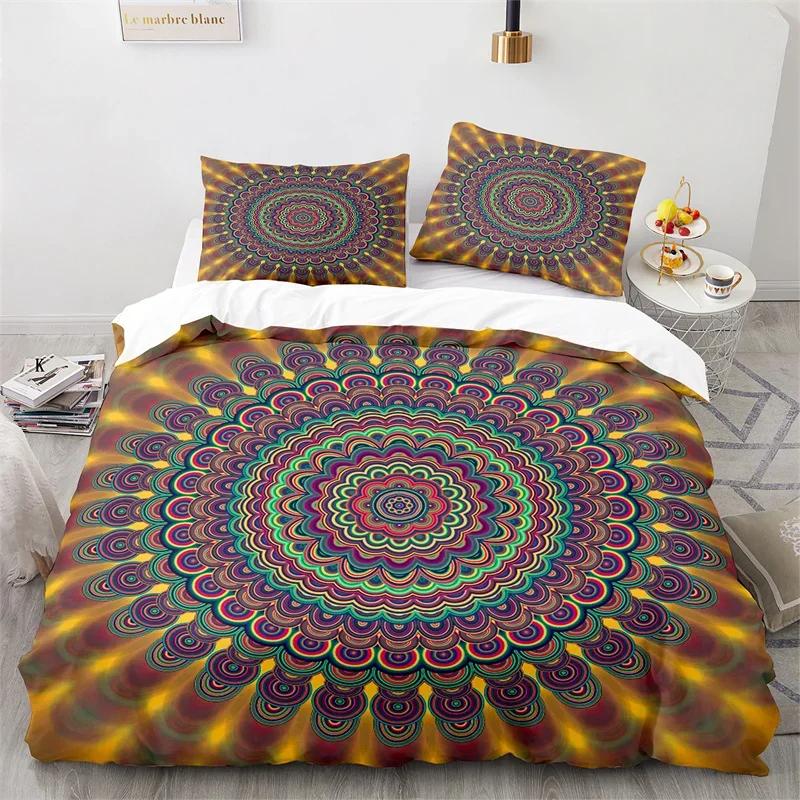 Psychedelic Mandala Duvet Cover Microfiber Bohemian Floral Bedding Set Twin Queen King For Kids Teen Boho Floral Comforter Cover